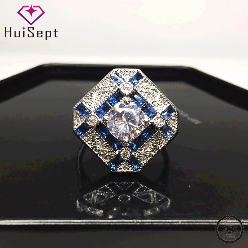 HuiSept модное кольцо из серебра 925 пробы геометрической формы сапфировый Циркон