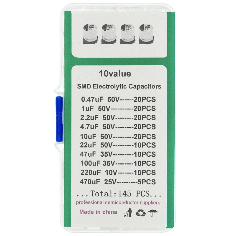 Электролитический конденсатор для поверхностного монтажа 10 значений 145 шт. набор