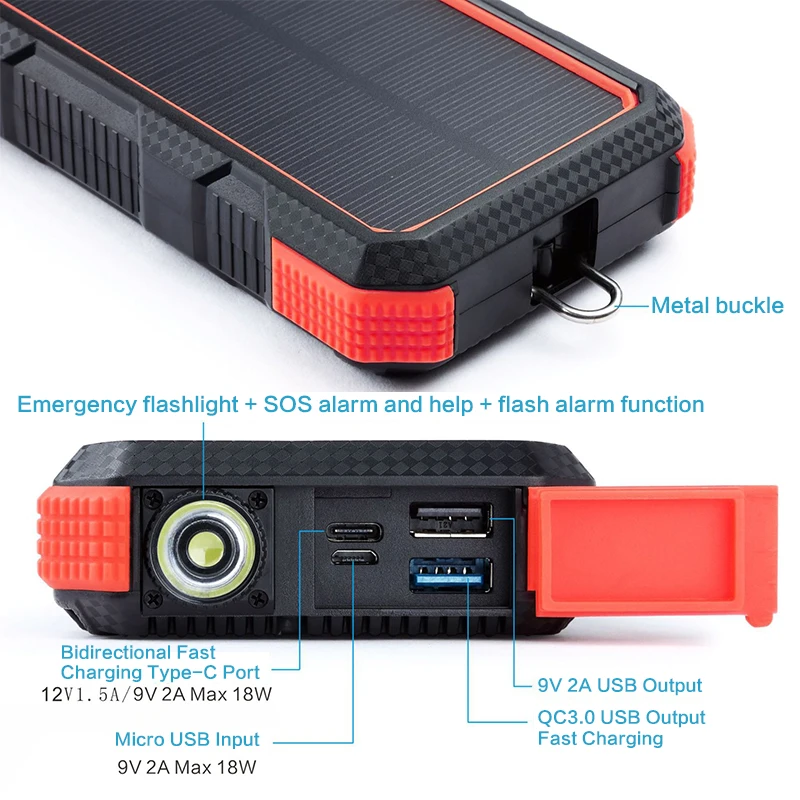 24000mAh Солнечная батарея Тип C PD Быстрая зарядка + быстрая 3 0 USB внешний аккумулятор