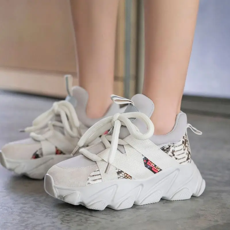 RIZABINA/женские кроссовки из натуральной кожи Повседневная обувь на толстой