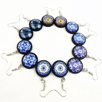 jiangzimei 24pairs blue and white porcelain china retro black wood glass earrings ear pendants for girl women