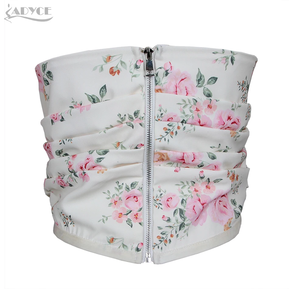 

Adyce 2021 New Summer Women Fashion Floral Strapless Tops Sexy Sleeveless Club Celebrity Runway Party Out Wear Casual Crop Tops
