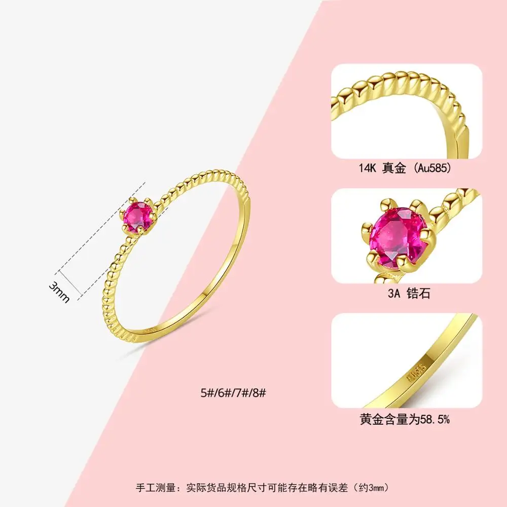 

Hot Sale 100% 14K Real Gold Ring Simple Fashion Round Zircon Rings Woman Wedding Engagement Jewelry Accessories