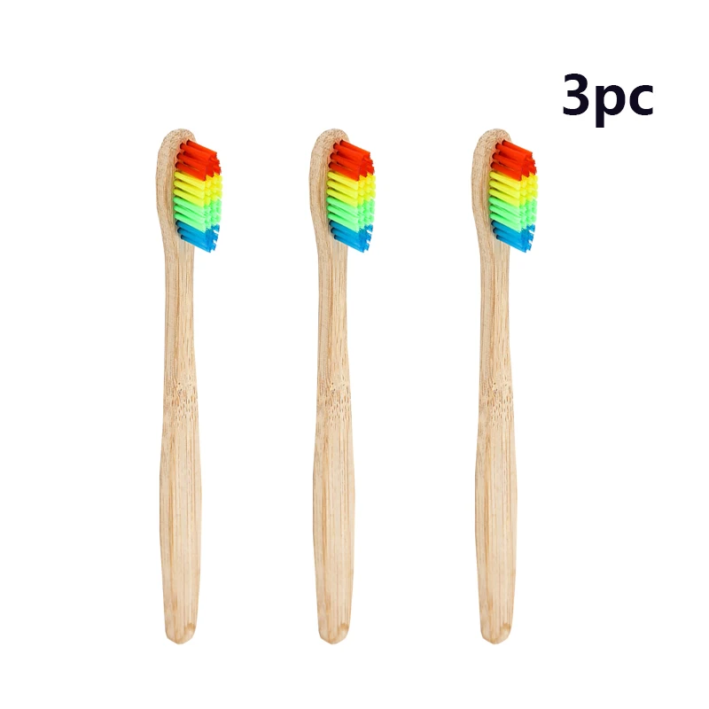 3pcs 1 шт. деревянная бамбуковая Радужная цветная головка бамбуковая зубная щетка мягкое бамбуковое волокно деревянная ручка для взрослых детей уход за полостью рта - Цвет: 3pcs