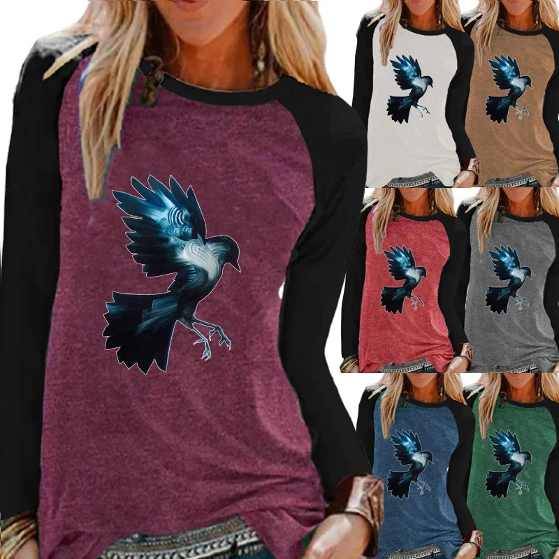 

Женская Осенняя Повседневная модная рубашка с принтом реглан с длинными рукавами графическая рубашка с круглым вырезом крупный пуловер Футболка женская