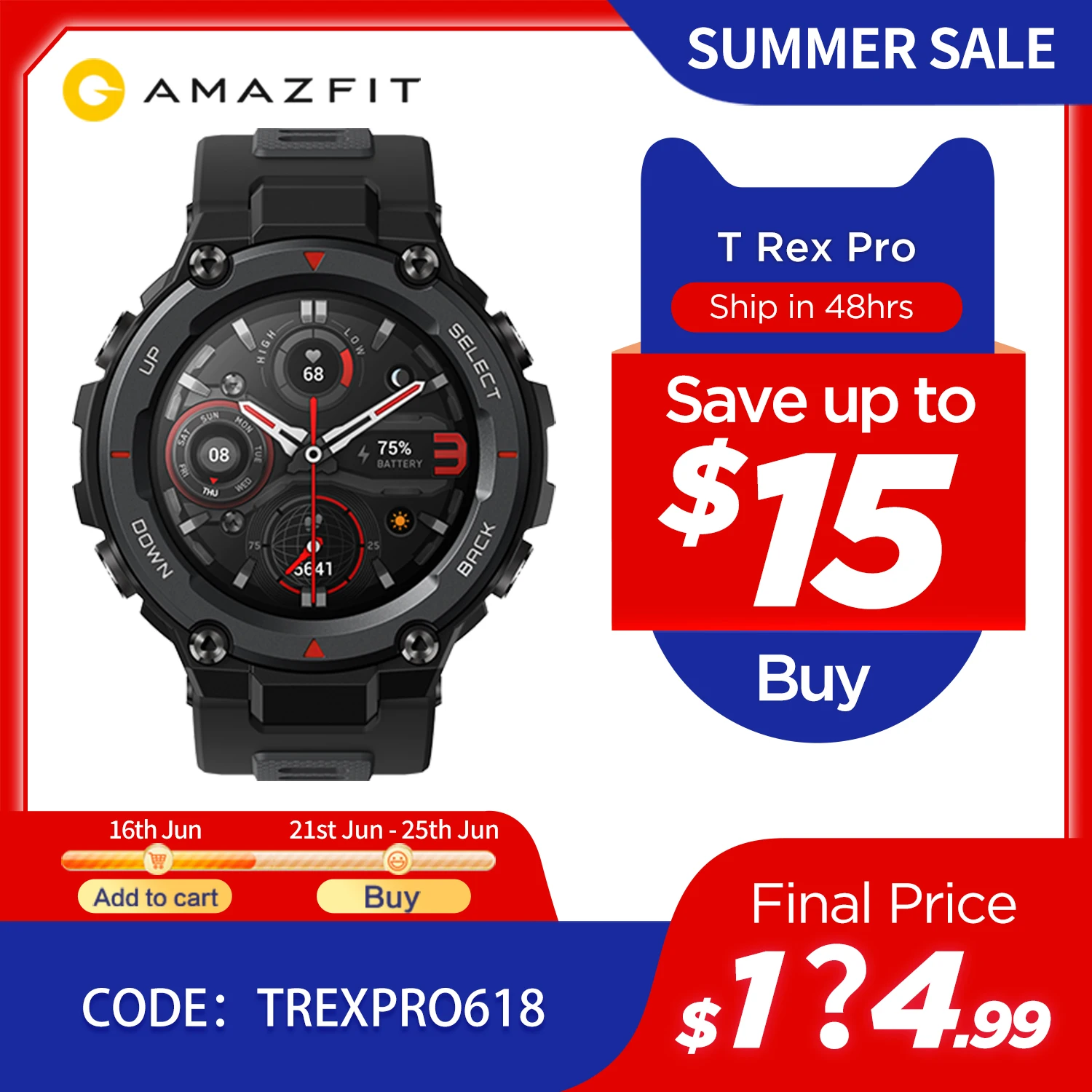 New Amazfit T-rex Trex Pro T Rex GPS Outdoor Smartwatch Waterproof 18-day Battery Life 390mAh Smart Watch For Android iOS Phone