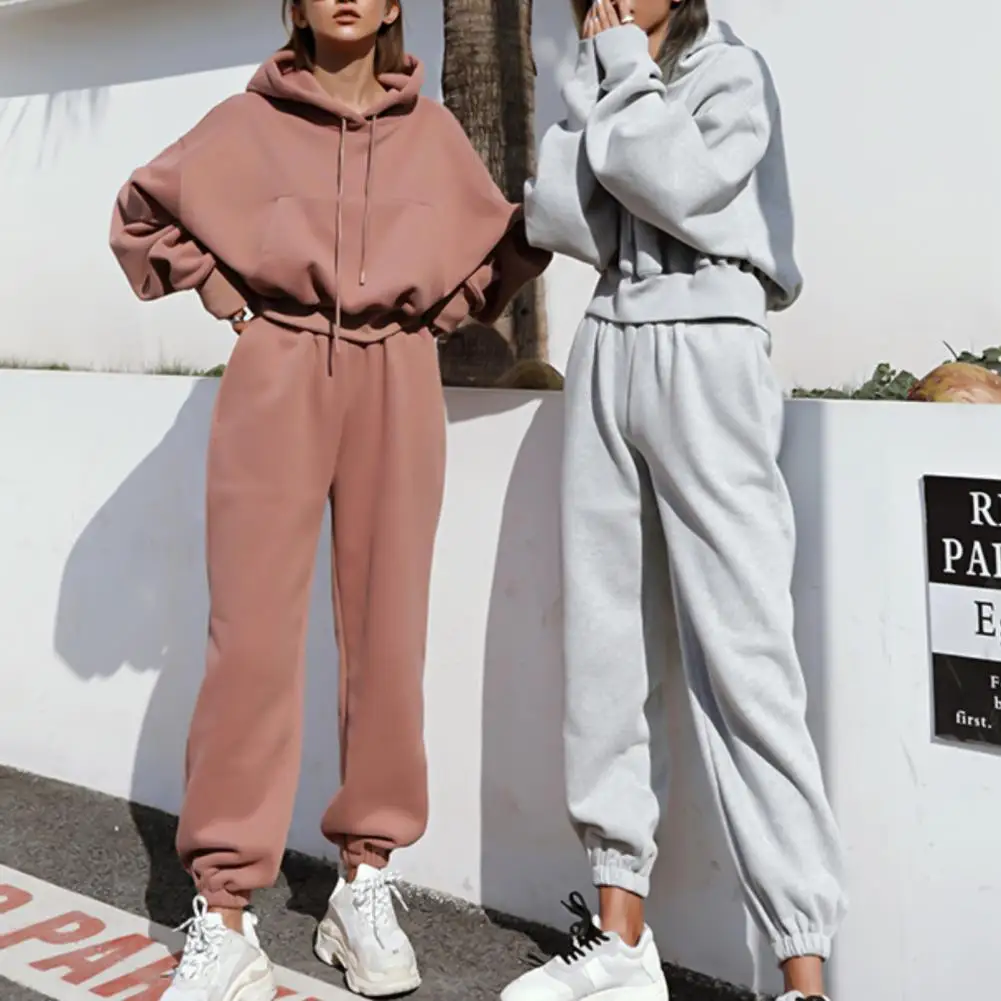 

Tracksuit Long Sleeve Loose Sweatshirt Women Solid Color Pocket Hoodie Pants Outfit for Spring