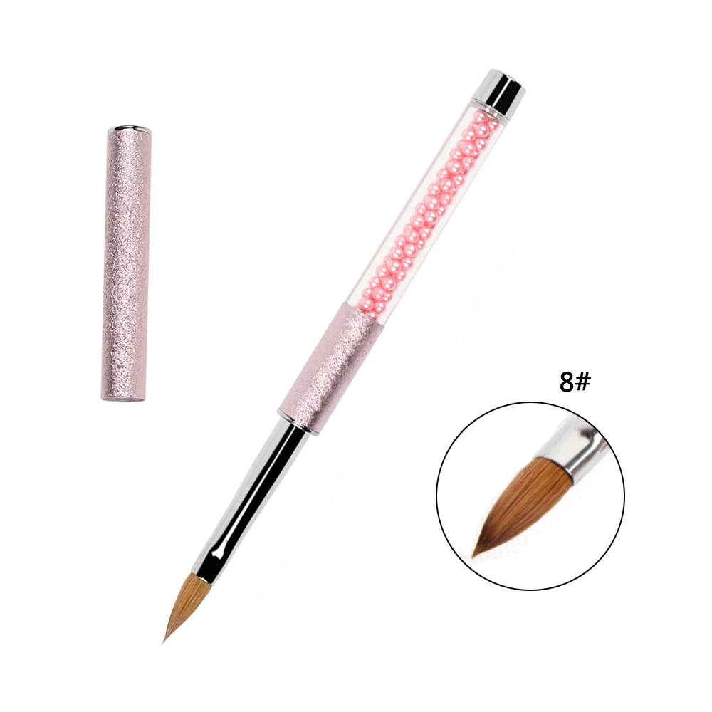 Pink size 8 ANGNYA/1 шт., акриловая кисть для маникюра из колинского соболя 2#4#6#8#10#, розовые стразы, декорированные металлическими ручными кистями для ногтей, сделай сам, для рисования ногтей - Цвет: Pink size 8