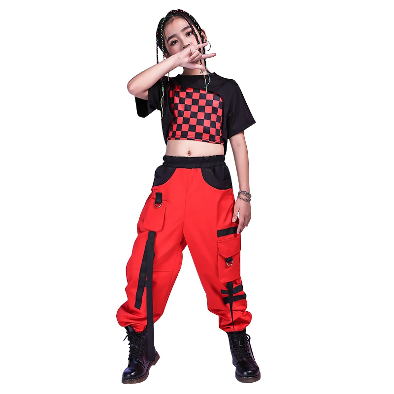 

Children's Girls Jazz Dance Costume Girls Short Sleeve and Trousers Hip Hop Navel Bare Short Set Performance Clothes WD0092