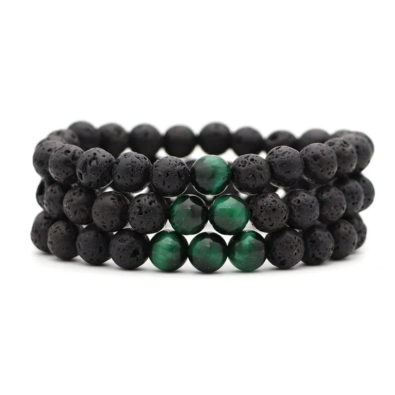 8 мм зеленый тигровый глаз камень черный лавовый диффузор эфирного масла браслет