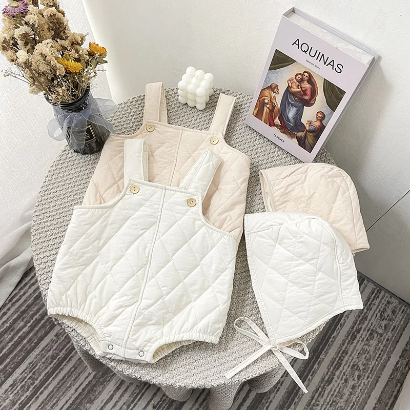 

Baby Clothes With Hat Winter For Newborn Baby Rompers Overalls Thicken Warm Infant Girls Romper Boys Playsuit Sleeveless Outfits