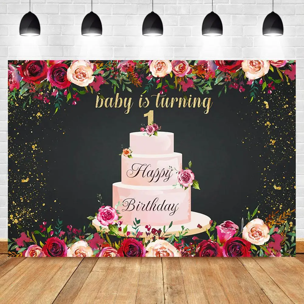 

Фон для фотосъемки детей на 1-й день рождения с розами цветами трехслойный торт фон для фотосъемки День Рождения Вечеринка десерт стол Декор...