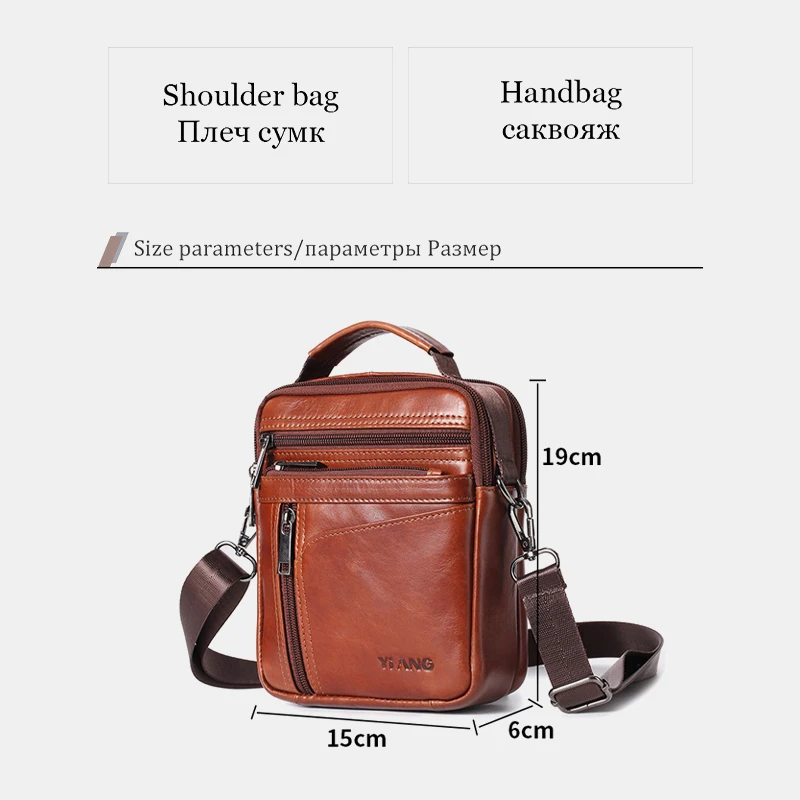 

Men Genuine Leather Shoulder Bag Retro Business Briefcase 6.5 Inches Phone Bags Travel Chest Bag Crossbody Messenger Bag Handbag