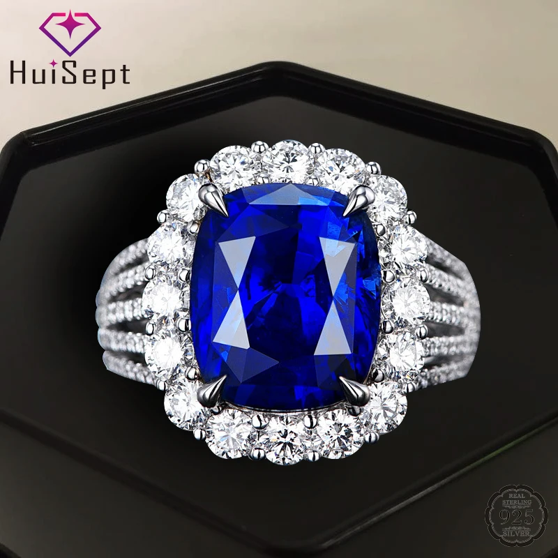 

HuiSept Elegant 925 Silver Ring Oval Shape Sapphire Zircon Gemstone Jewelry Rings for Women Wedding Promise Party Gift Wholesale