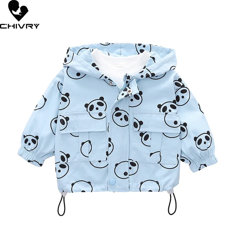 

New 2021 Autumn Baby Boys Girls Coat Kids Hooded Cute Cartoon Panda Print Windbreaker Outerwear Fashion Zipper Jackets Clothing