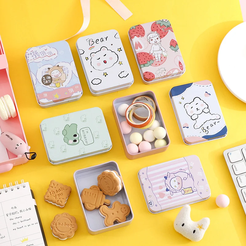 

Mini Cute Cartoon Metal Tin Box Drawer Receive Storage Box Rectangular Jewelry Cosmetic Storage Organizer For Girl Fine Gift Box