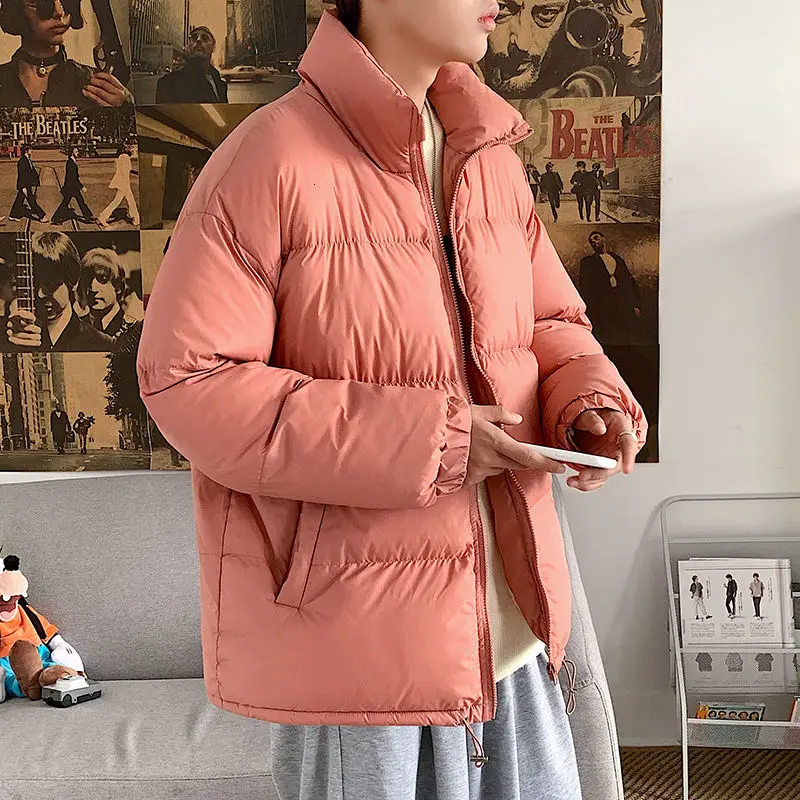 Korean Style Stand-up Collar Coat Men's Parka Warm Fashion Casual Short Coat Men Loose Winter Thicken Jacket Mens Clothes S-3XL