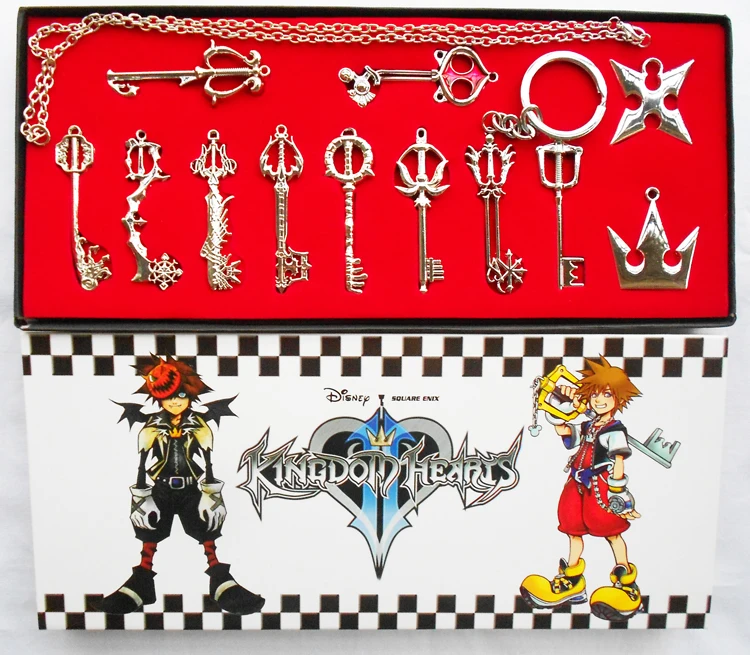 Kingdom Hearts 2 II металлический Sora металлический брелок для ключей, кулон, ожерелье, коллекция оружия, набор+ коробка