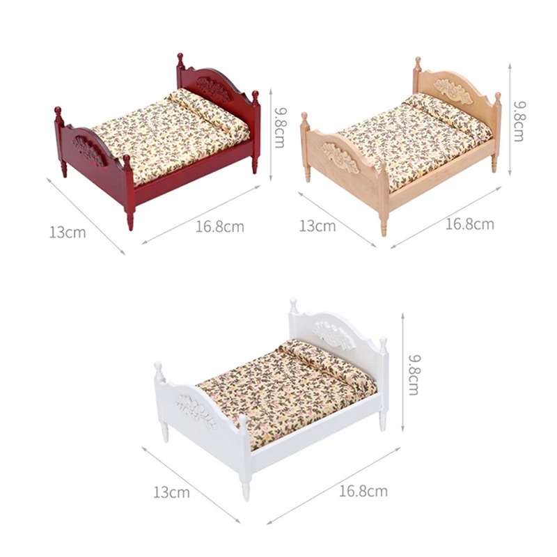 

1:12 Mini Double Bed Model Life Scene Dollhouse Miniature Accessories Bedroom Doll House Furniture