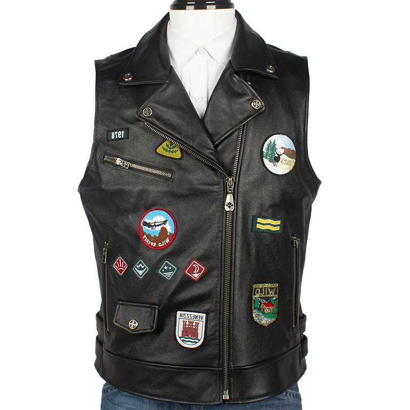 

2020 Black Men Slim Fit Biker's Plus Size XXXXL Genuine Cowhide Autumn American Style Motorcycle Leather Vest