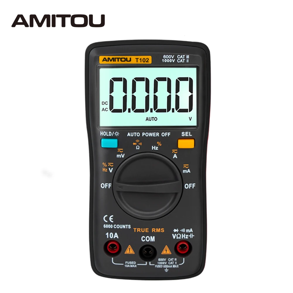 

AMITOU T102 Digital True RMS Professional Multimeter 6000 Count Electric AC/DC Current Tester Automatic Voltage Meter Backlight