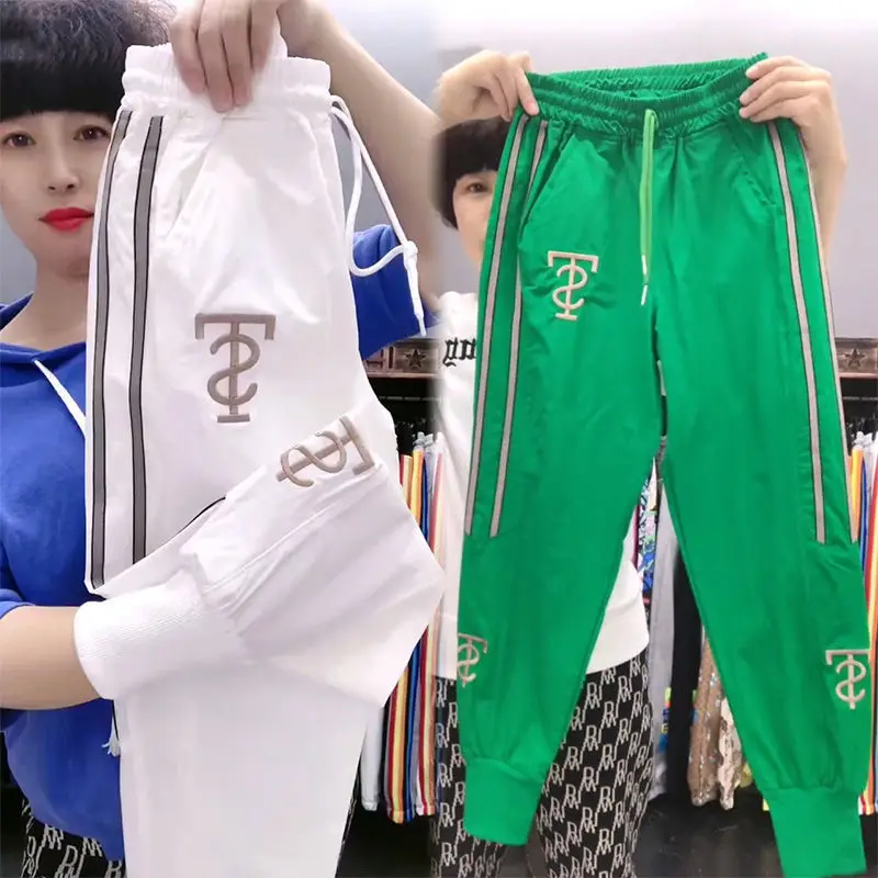 

2021 Hot Color Ice Silk Quick-Drying Pants Women's Summer Thin Loose-fitting Nine-Point Harem Sweatpants Streetwear Black