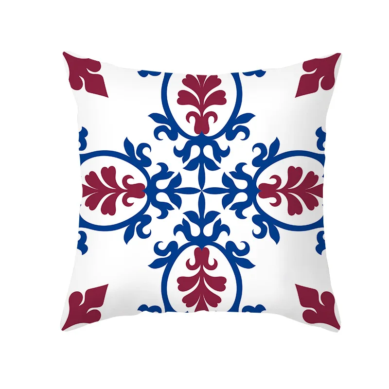 

2021 Ethnic Style Sofa Blue Printed Peach Skin Striped Pillowcase Office Cushion Household Goods Wholesale