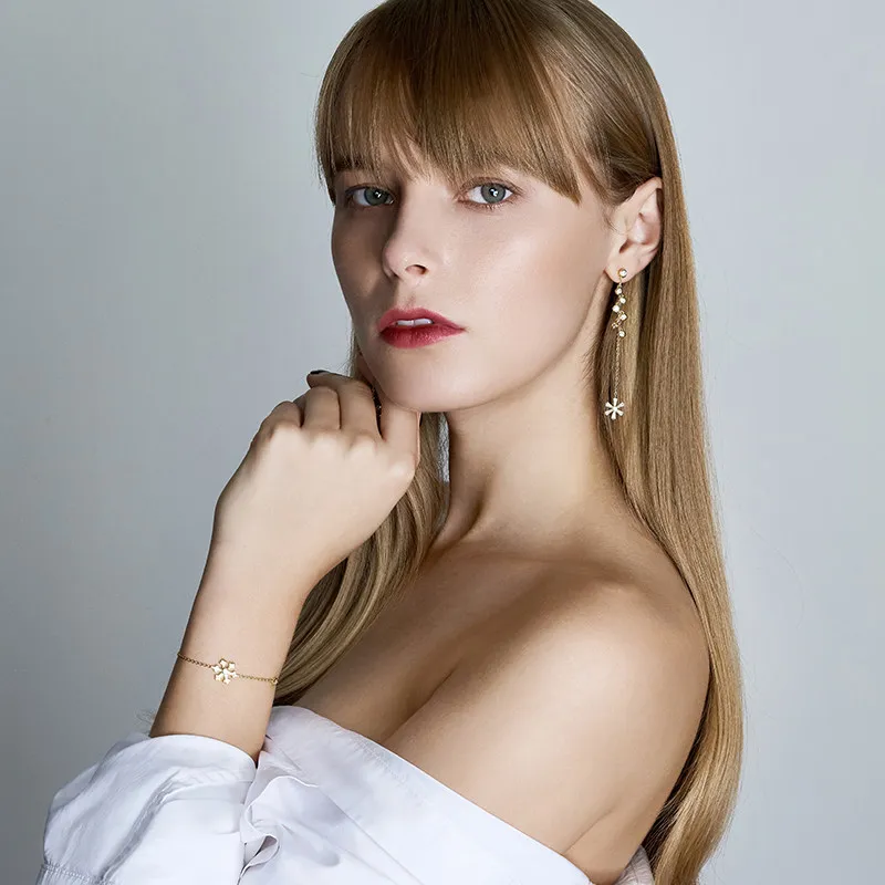 

Luxury 925 Sterling Silver Adjustable Tennis Bracelets for Women Snowflake Silver Bracelet Jewelry Yellow Gold Color Gifts