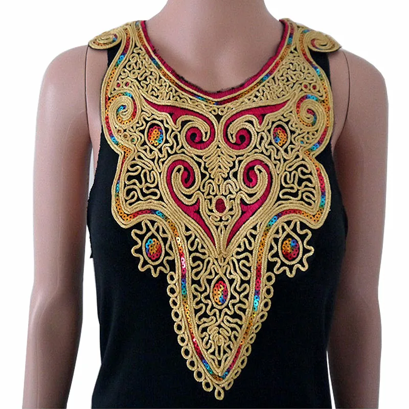 Золотистый вышитый воротник цветок народный-пользовательский кружевной патч