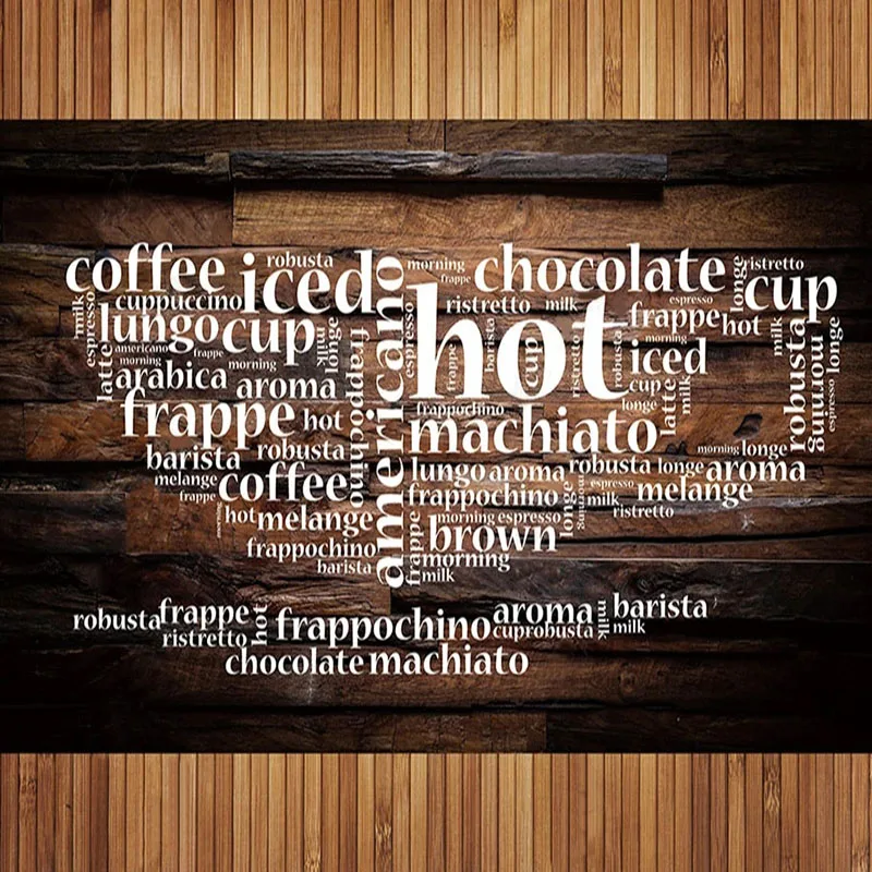 "Custom Mural Wallpaper 3D Stereo Letter Wood Grain Restaurant Coffee