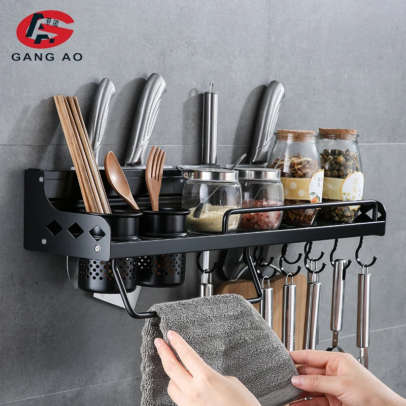 Sapce алюминиевая черная настенная кухонная утварь подвесная полка для кухни