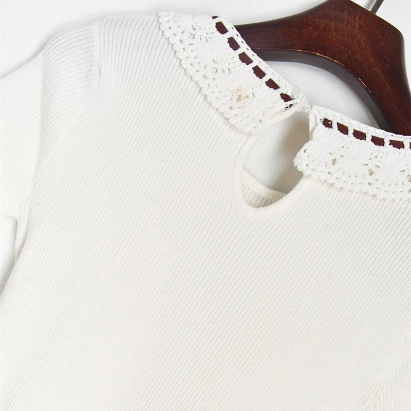 

Luxury Brand Designer Knitted Pullovers for Women Peter Pan Collar Hand Crochet Knitted Sweater