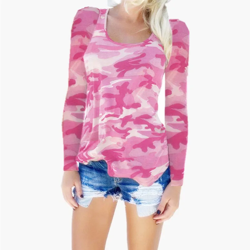 Женский Повседневный костюм-футболка с круглым вырезом камуфляжная футболка в
