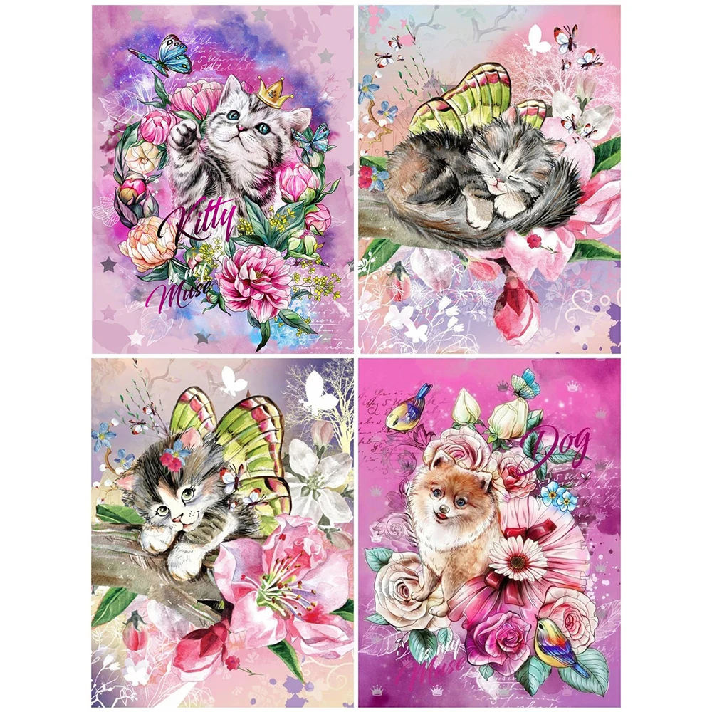

5D DIY Diamond Painting Cat Flower Full Drill Cross Stitch Home Art Diamond Embroidery Animal Diamond Mosaic Handmade Gift Decor