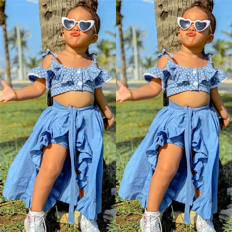 Комплект летней одежды из 3 предметов для девочек повседневный топ с оборками и