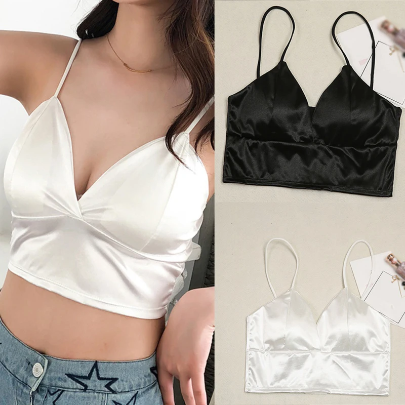 

Sexy Women Strap Silk Smooth Bra Sleeping Brassiere Push Up Bras Black White Wireless Bra