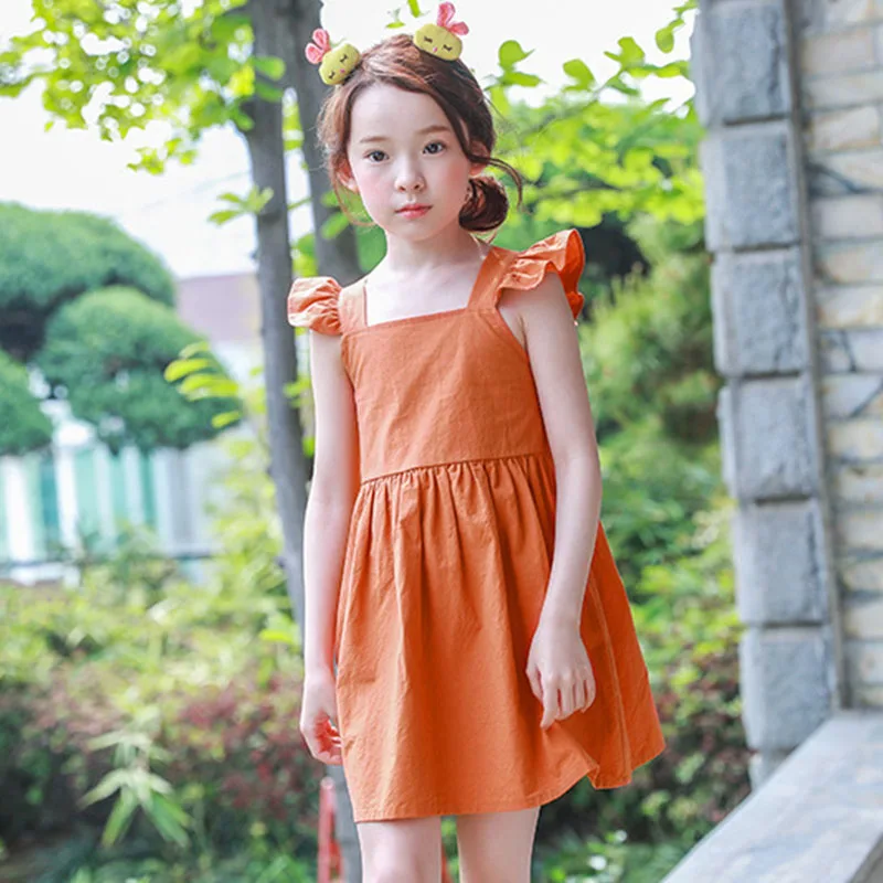 2021 Big Girl Dresses Summer Sundress For Girls Flare Sleeve Beach Dress Baby 100% Cotton Kids Clothes 5 7 8 9 10 11 13 14 Years | Детская