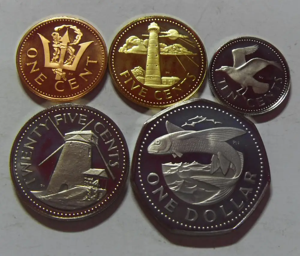 Набор из 5 предметов монеты Барбадоса для Латинской Америки Коллекция 100%