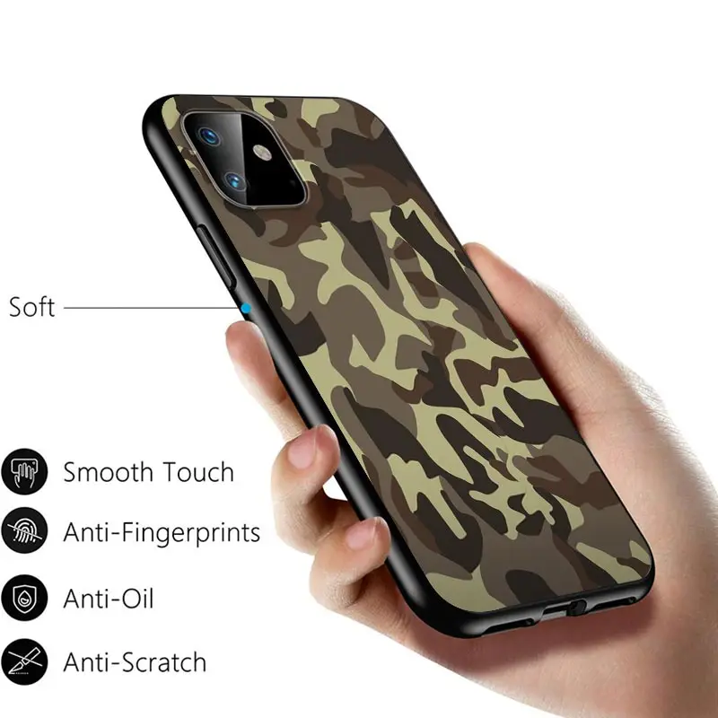 

Camouflage Army For Apple iPhone 12 11 Pro Max mini XS Max XR X 8 7 6 6S Plus 5S SE 2020 Soft Black Phone Case