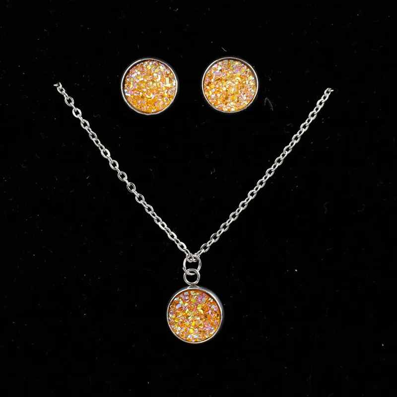 12 мм Друза серьги гвоздики ожерелье ювелирные изделия набор из смолы для женщин