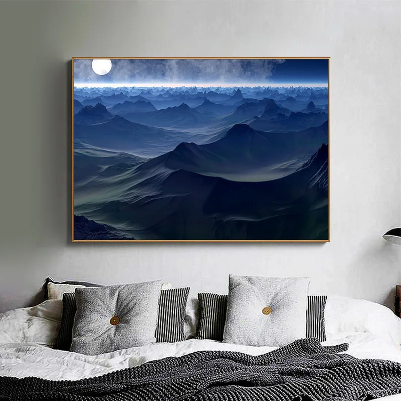 

Night Scene Poster Moon Wave Mountain Canvas Painting Printing Room Wall Art Decoration Picture (Unframed)