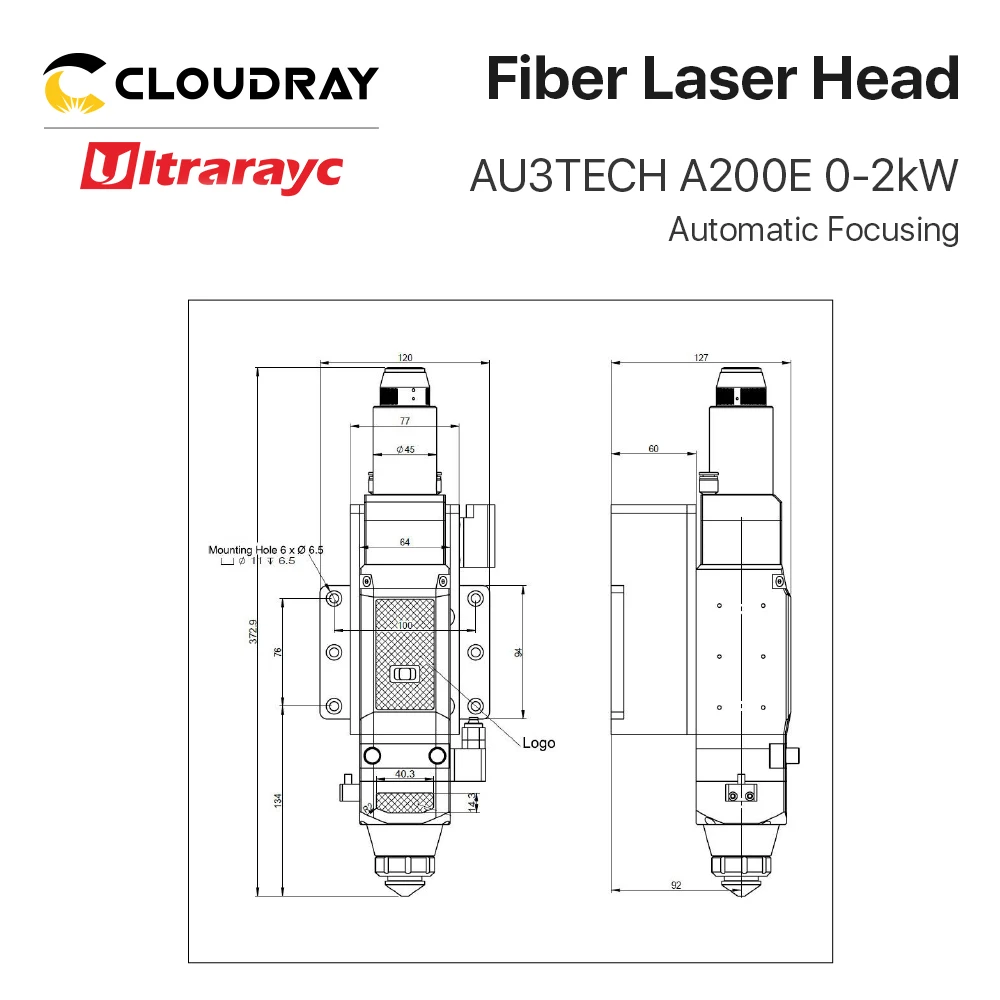 Автоматическая волоконная лазерная головка Cloudray AU3TECH A200E 0-2 квт с объективом D30 |