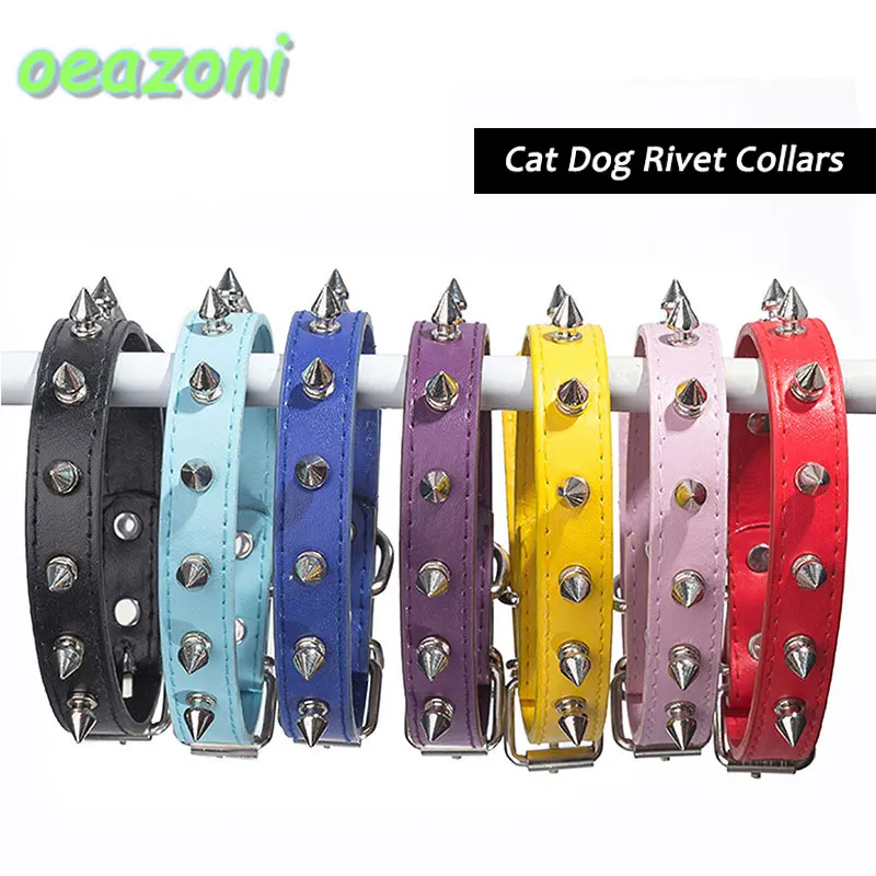 Животное кошка собака острый шипами из украшенной ПУ кожи ошейники панк заклепки