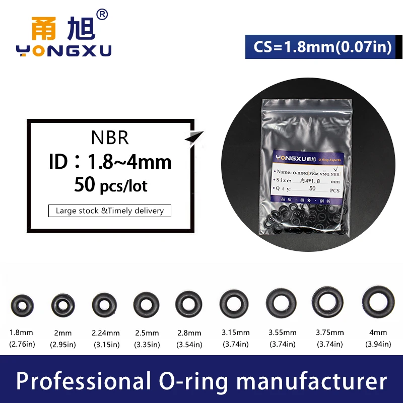 50 шт./лот Черный NBR уплотнительное кольцо CS1.8mm толщина ID1.8/2/2.24/2.5/2.8/3.15/3.55/3.75/4*1 8 мм