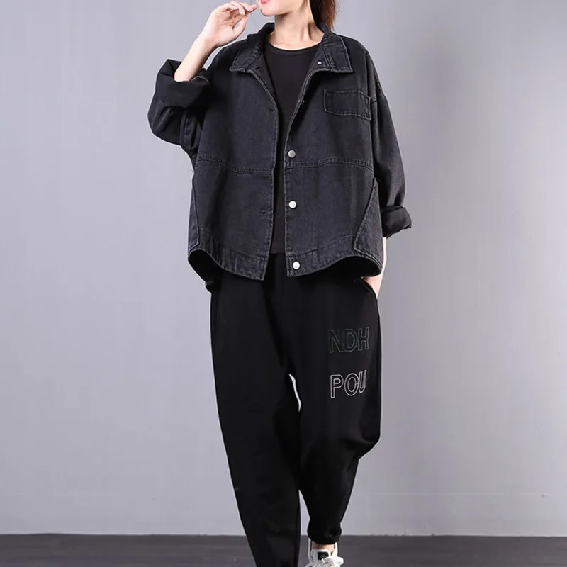 Джинсовая куртка женская с длинным рукавом Повседневная Свободная из денима