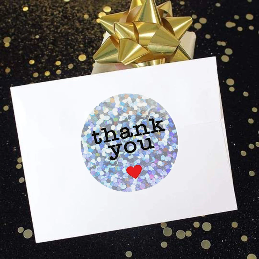 

3.8cm Thank You Laser Sticker Silver Rainbow Color Reflective Paper Sticker For christmas gift Party Favors decoration Stickers