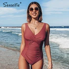 Женский слитный купальник SEASELFIE, однотонный купальник с пыльной розой, пикантный монокини с V-образным вырезом на спине, пляжная одежда 2021