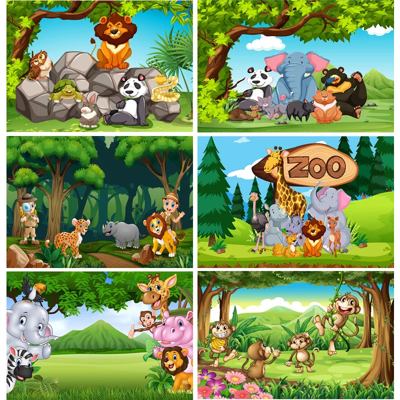

SHENGYANGBAO Vinyl Custom Photography Backdrops Cartoon Animals Zoo Kids Baby Birthday Theme Photo Studio Backgrounds YAXU-203