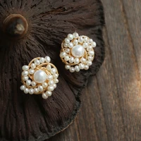 natural fresh water white pearl round stud earrings for women engagement wededing part handmade charm fashion jewellery