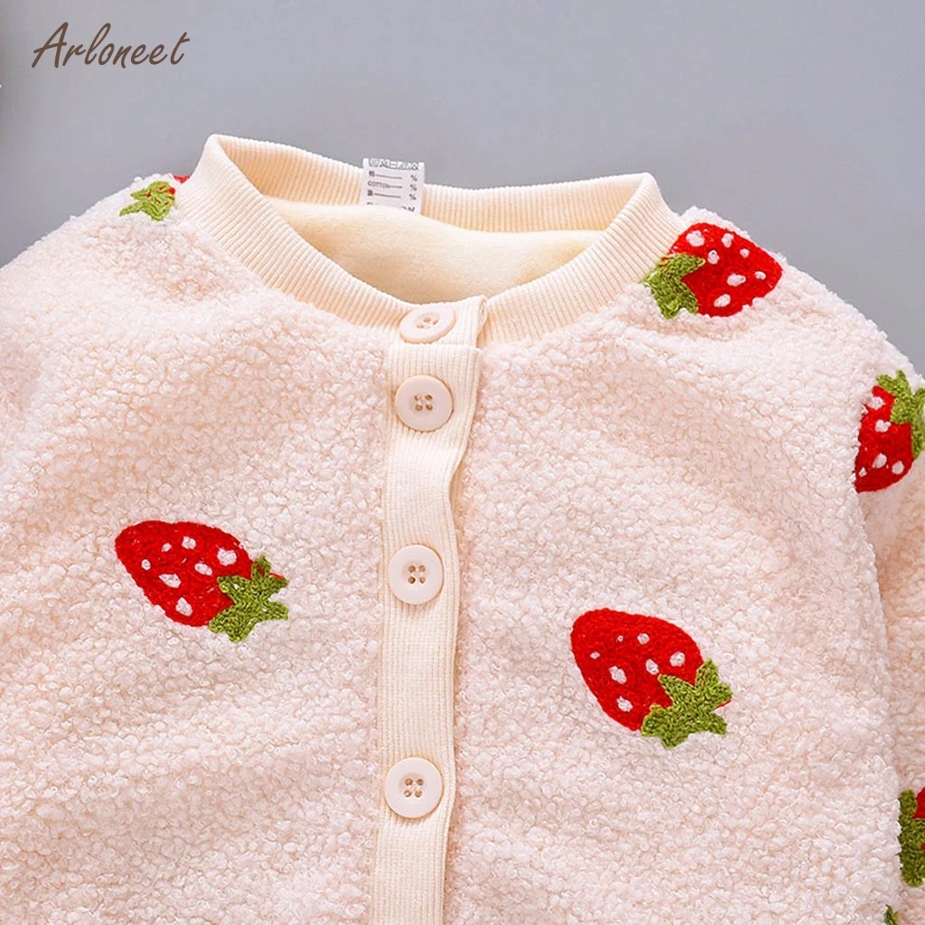 

ARLONEET Autumn Winter Baby Girls Jackets Long Sleeve Winter Cartoon plush strawberry printed cotton jackets Outerwear & Coats